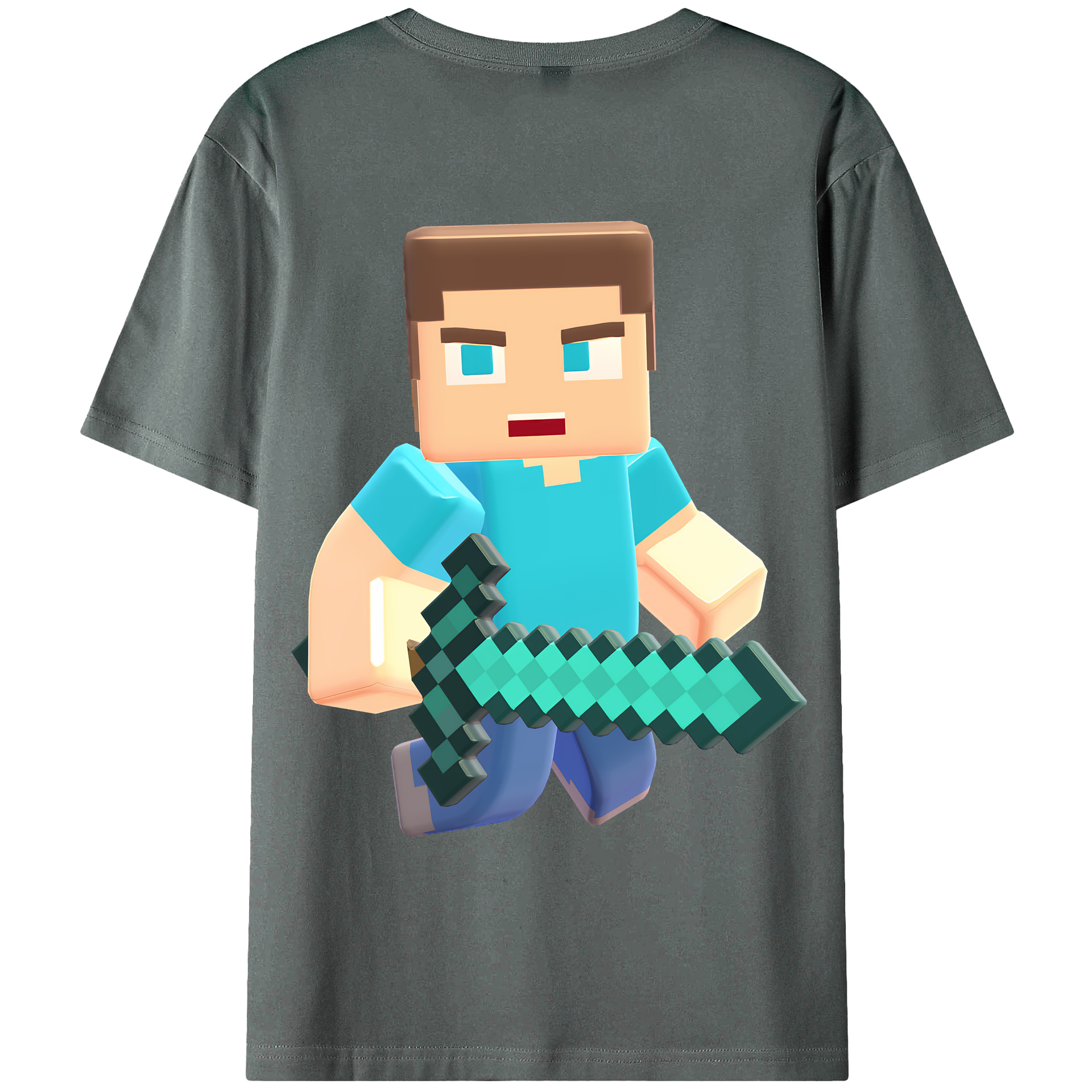 （画像用） マインクラフト ブロックの世界 Minecraft MC Block world 綿100％ メンズ半袖Tシャツ（バックプリント） 通気性
